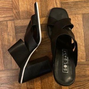 Solsana Black and White Chunky Leather High Heels Size 37